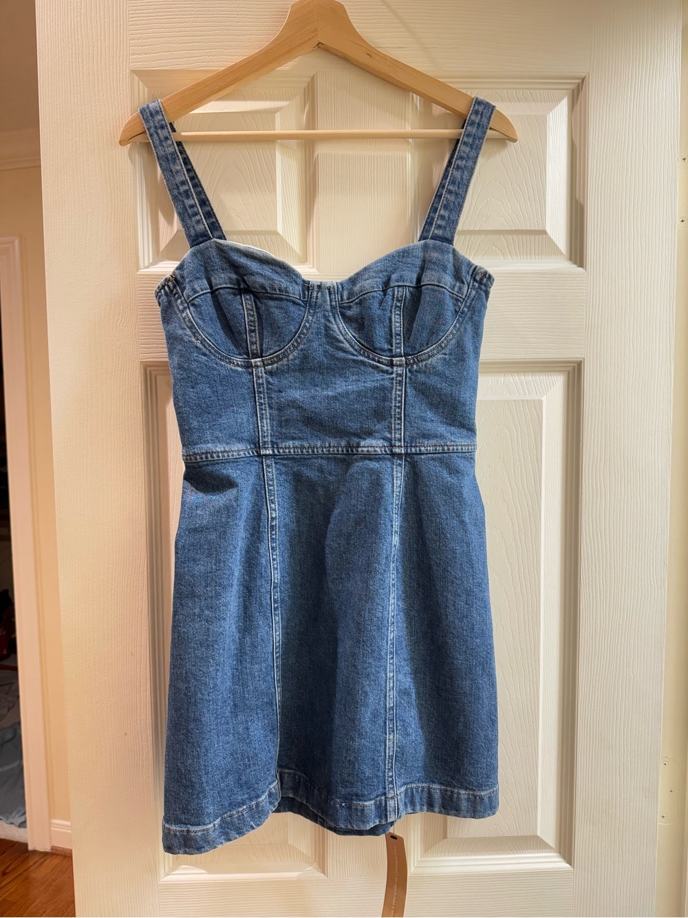 Reformation Blue Denim Mini Dress with Bustier Bodice